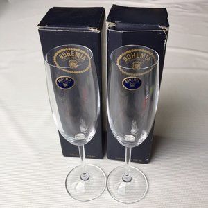 2 Bohemia Crystal Champagne Glass Flutes 6 oz Czech Republic 9" Wine Elegant Vtg